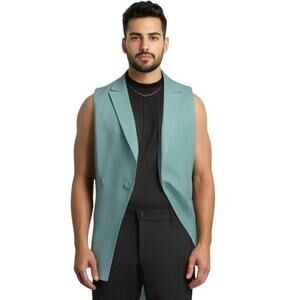 WILDFANG The Empower Double-breasted Vest Unisex in Teal Blue size Small NWT